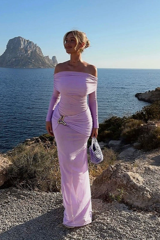 Off Shoulder Mesh Sleeve Maxi Dress 3