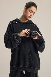 Ripped Washed Snow Print Hoodie