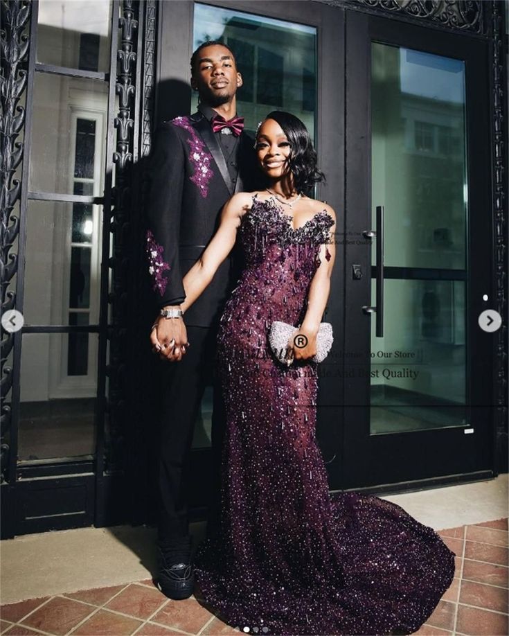 Black Girl Beaded Prom Dress Luxurious Mermaid Evening Dress