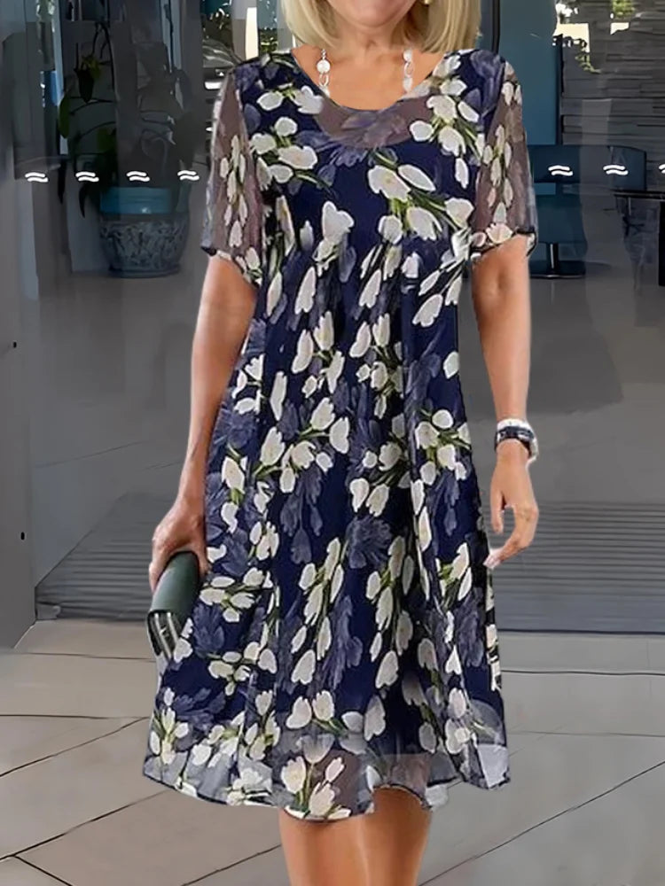 Malena Effortless Floral Print Double Tunic Dress Elevated Occasion Wear