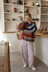 Fashion Contrasting O Neck Hollow Out Knitted Pullover Women Long Sleeve Loose Sweater