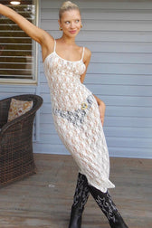 Lace Sheer Spaghetti Open Back Slim Lace Dress