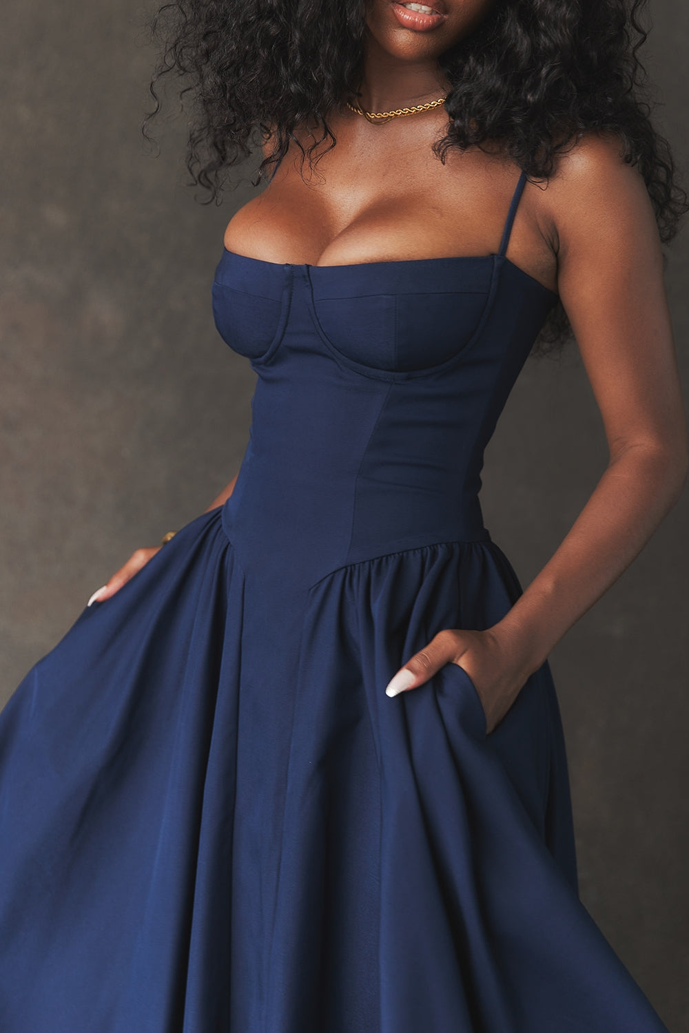 Underwire Sweetheart Corset Cami Drop Waist Full Skirt Midi Dress 12