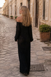 Round Neck Off-Shoulder Hollow Knitted Bodycon Maxi Dress