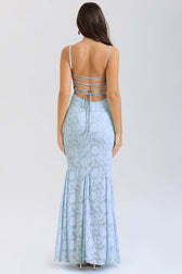 Tie Waist Sling Embroidered Mermaid Lace Dress 6