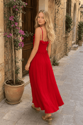 Red V-Neck Camisole Midi Dress