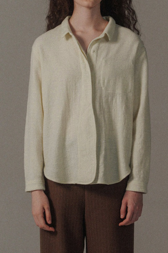 Brushed Texture Collared Long Sleeve Concealed Placket Curved Hem Shirt