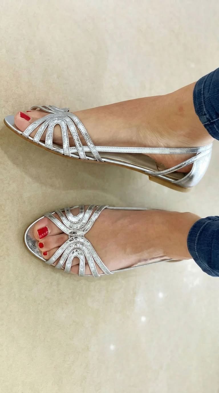 Peep Toe Cut Out Slingback Flat Sandals