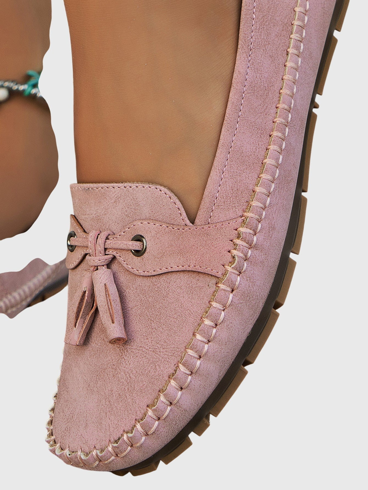 Round Toe Tassel Moccasin Stitch Suede Look Loafers