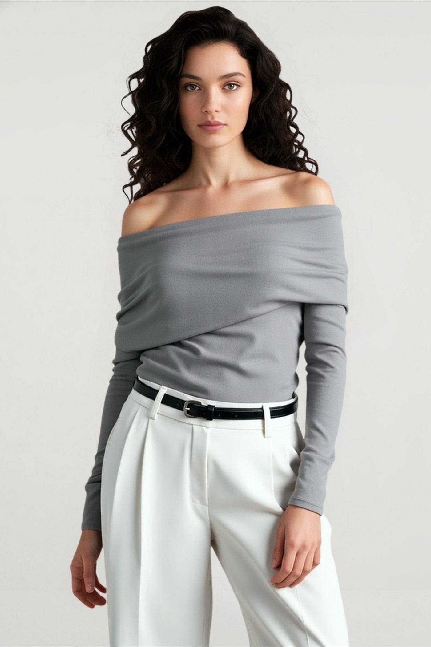 Off Shoulder Slim Knit Sweater