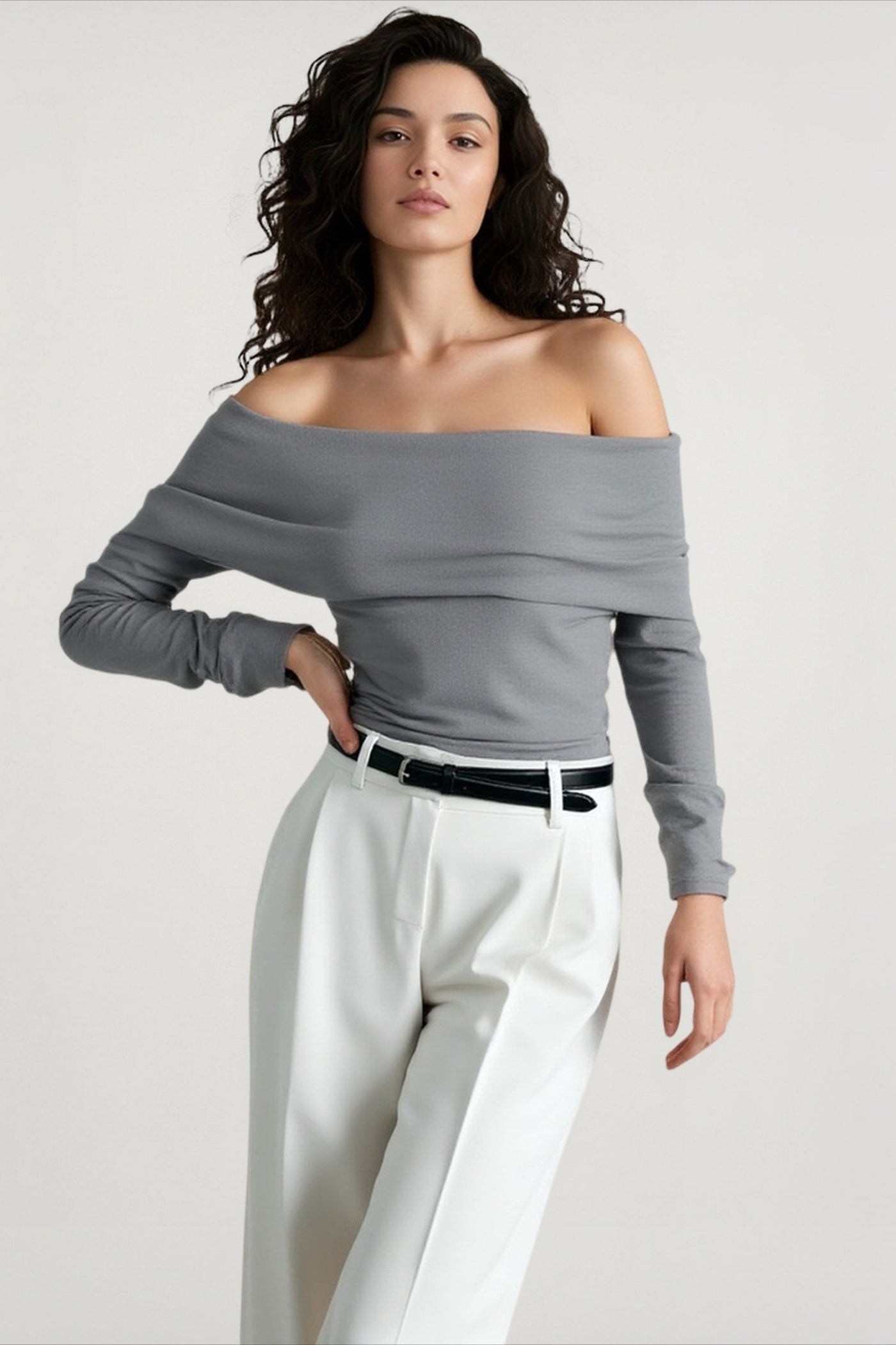 Off Shoulder Slim Knit Sweater