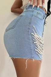 Embellished Distressed High Waist Shorts
