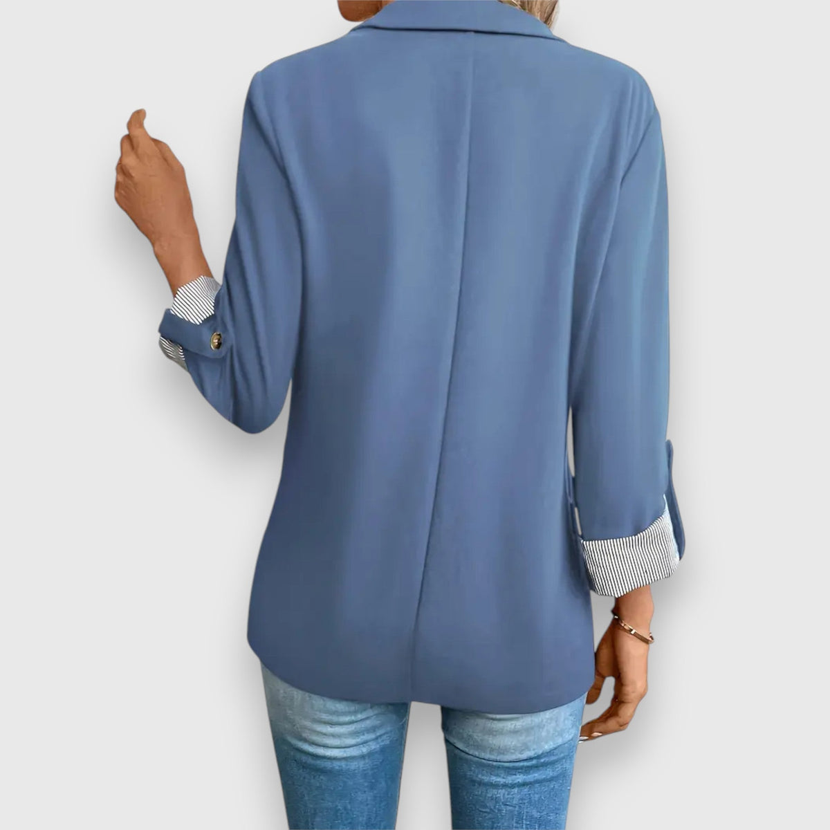 Notch Lapel Roll Up Sleeve Single Button Blazer