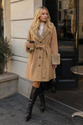 Fur Collar Belted Midi Trench Coat