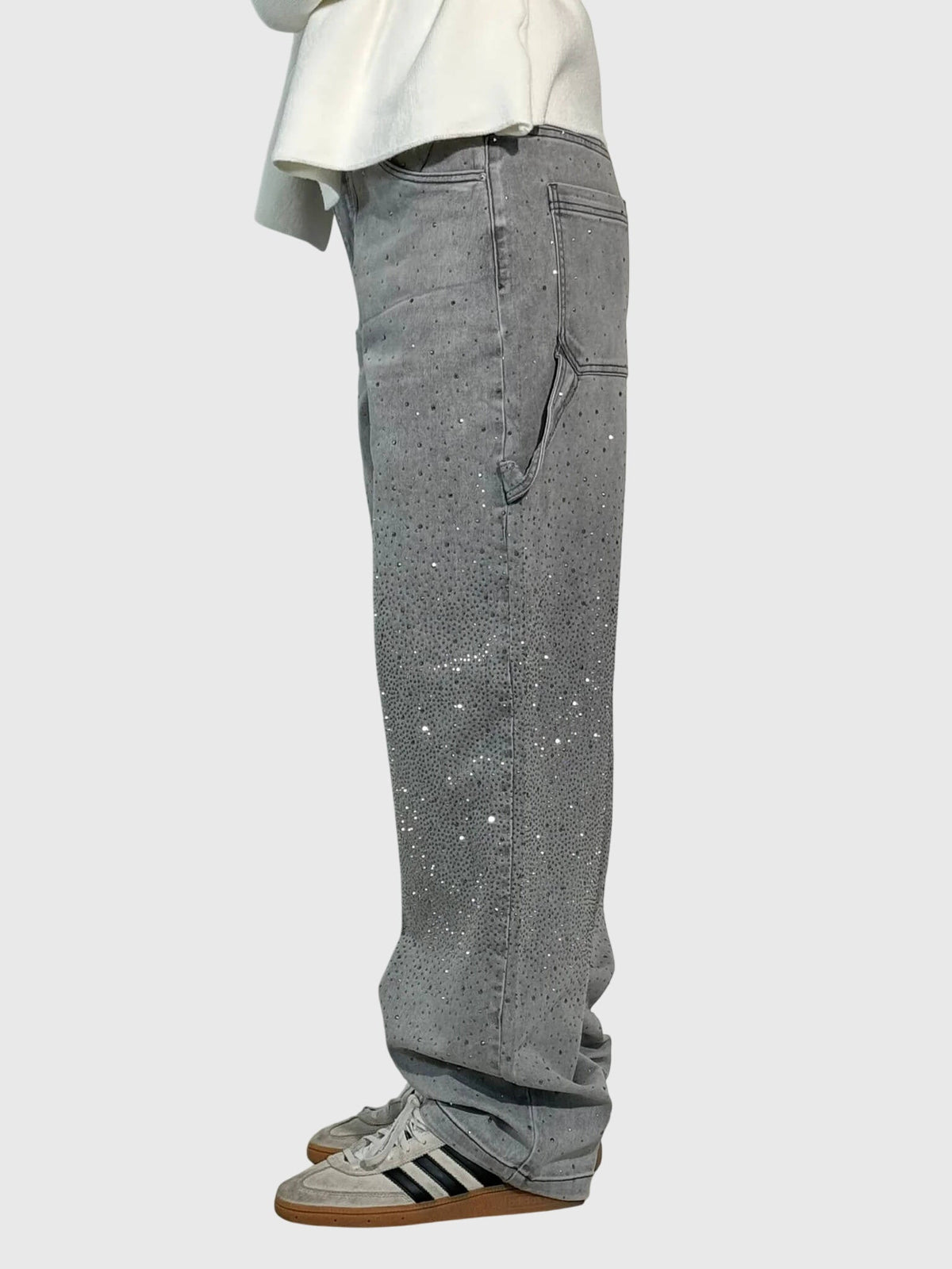 Rhinestone Embellished Wide Leg Cargo Jeans