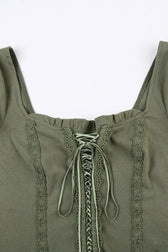 Lace Trim Tie Trendy Front Long Sleeve Blouse