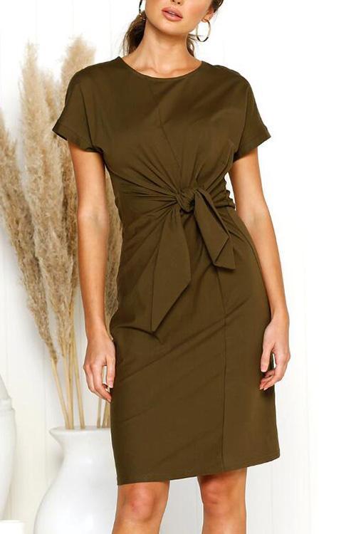 Round Neck Bag Hip Irregular Short-sleeved Dress