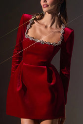 Endless Celebration Velvet Jewel Embellished Trim Mini Dress - View 8