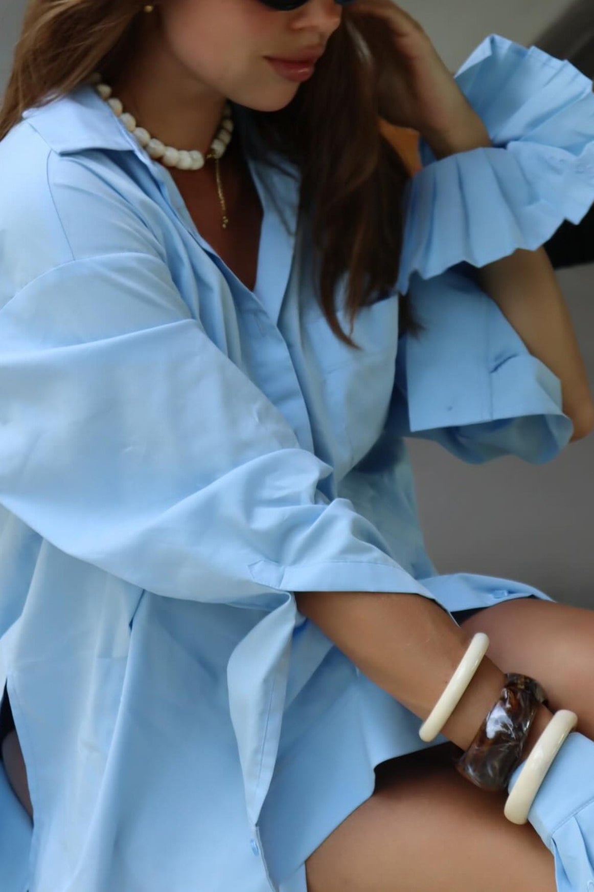 Oversized Collared Chest Pocket Flared Cuff Longline Shirt 4