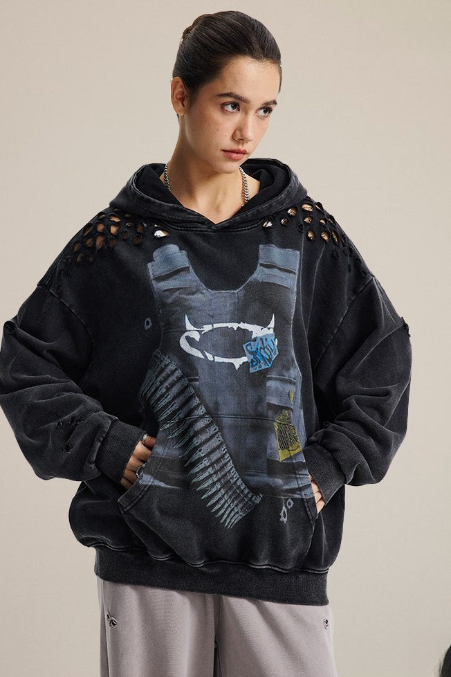 Edgy Distressed Graphic Hoodie