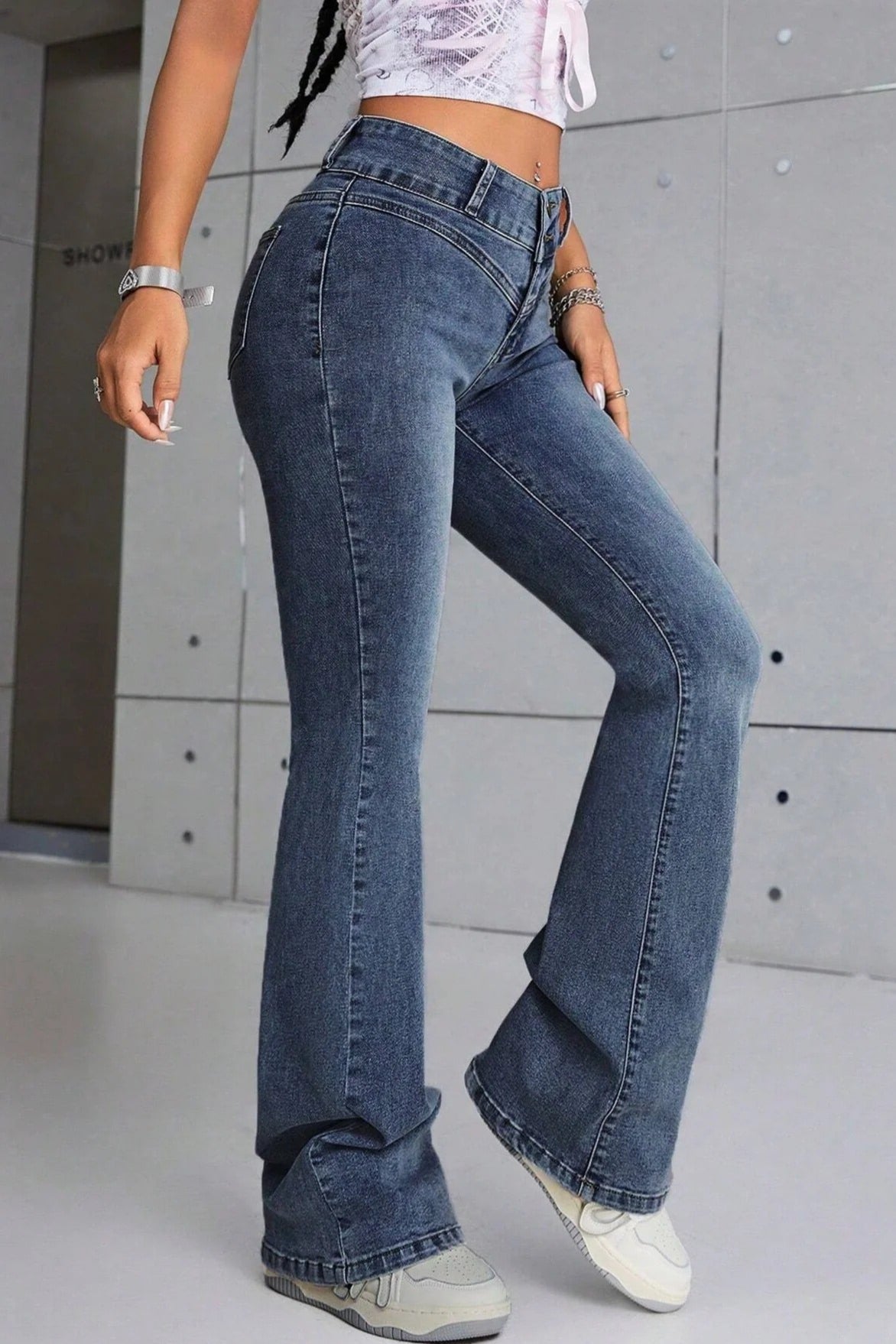 Vintage Washed Flared Denim Jeans