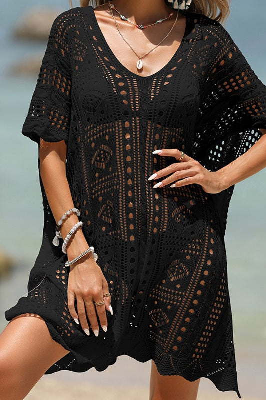 Loose Deep V Hollow Out Beach Knit Cover Up
