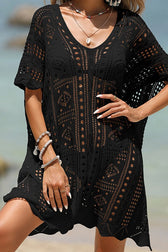 Loose Deep V Hollow Out Beach Knit Cover Up