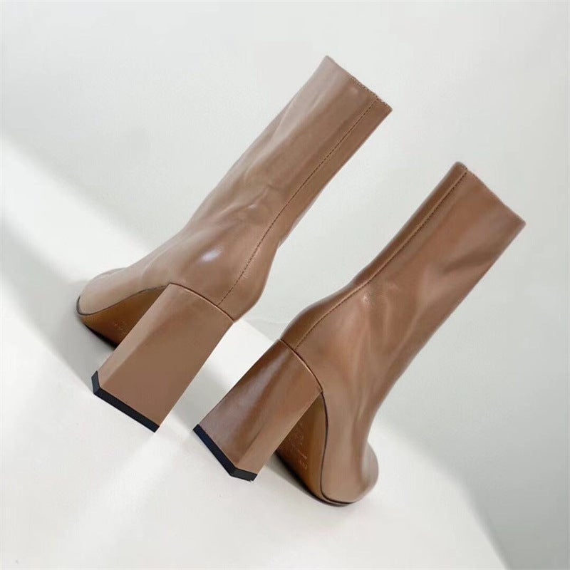 Classic Elegant Ankle Boots with 100% Sheepskin Lining High Heel Side Zipper Boots