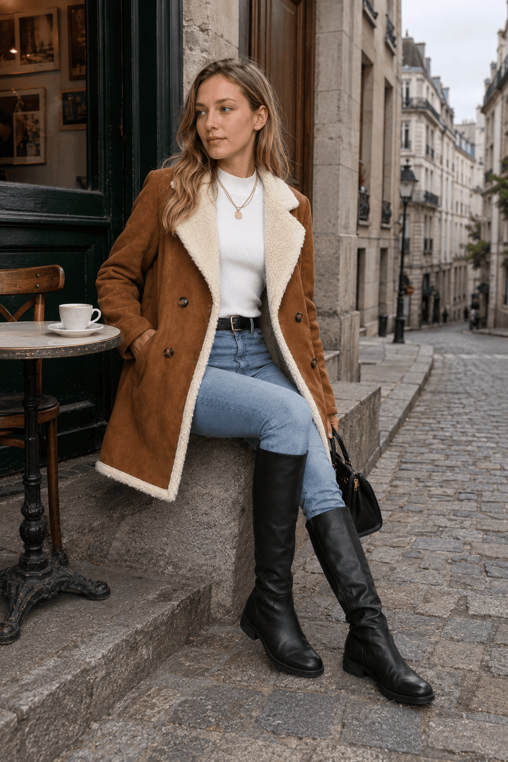 Suede Wool Blend Mid Length Overcoat