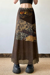 Abstract Print Contrast Waist Sheer Skirt