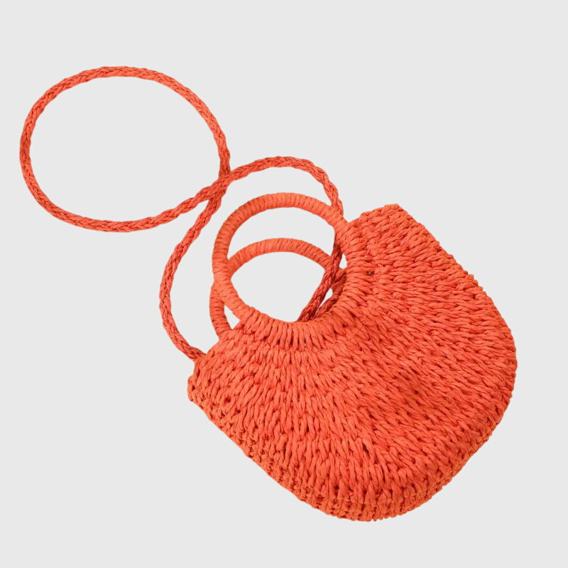 Woven Straw Round Handle Crossbody Bag