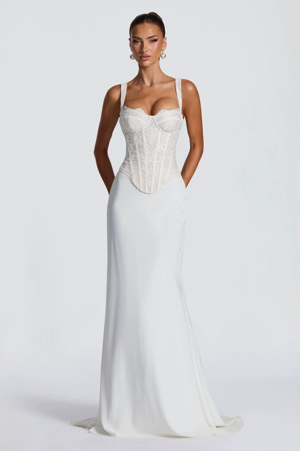 Strapless Lace Panel Bodycon Maxi Lace Dress