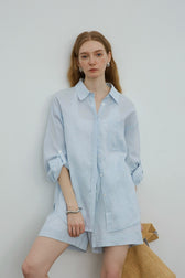 Linen Adjustable Tab Long Sleeve Top