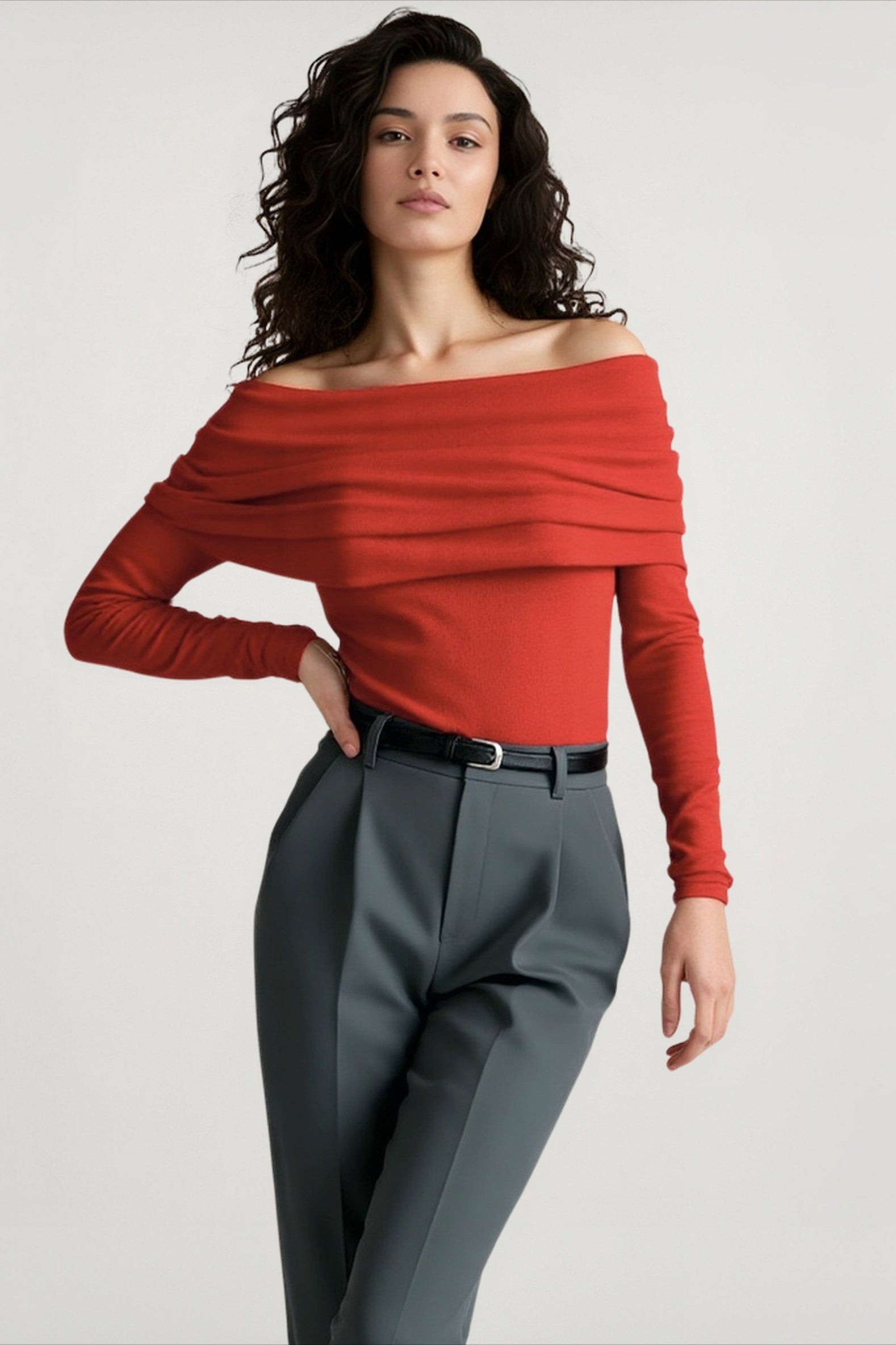 Off Shoulder Slim Knit Sweater