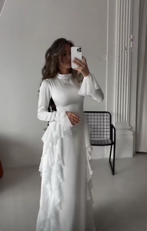 Flowing Long Sleeves A Line Ruffled Evening Dress Elegant Party Dress cc1729