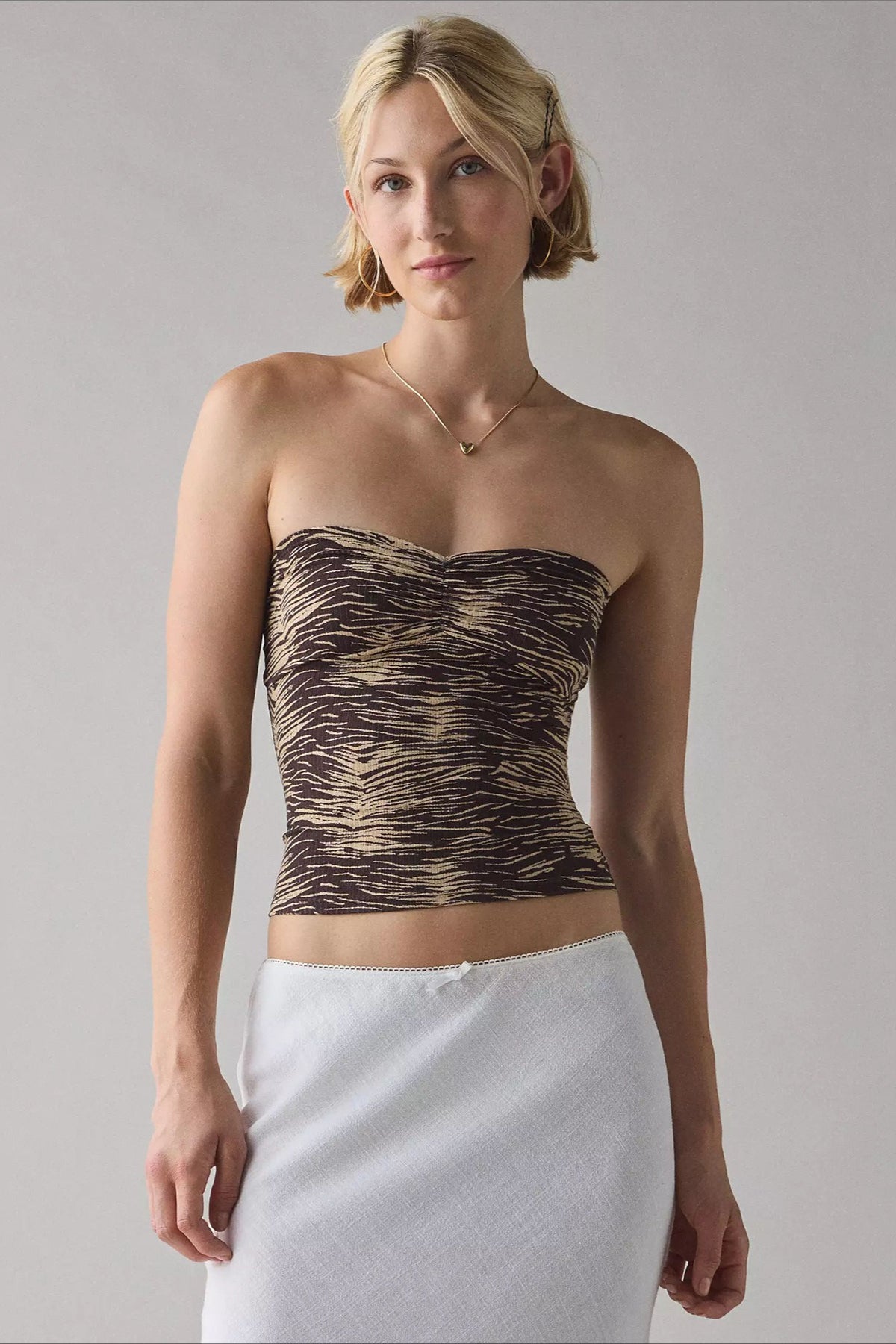 Contrast Print Strapless Fitted Crop Top
