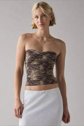 Contrast Print Strapless Fitted Crop Top