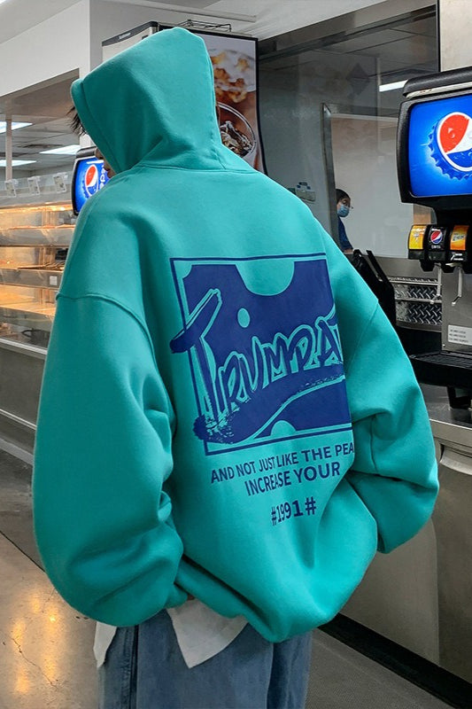 Back Graphic Letter Print Drop Shoulder Oversized Pullover Hoodie