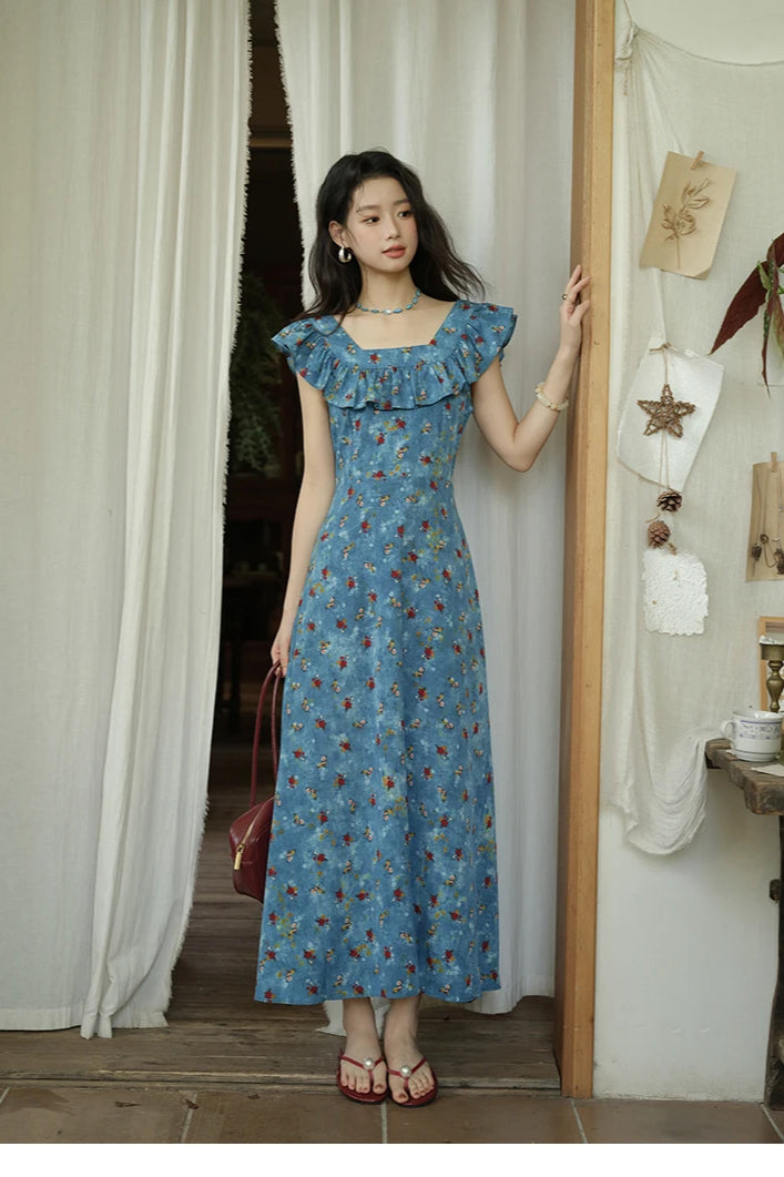 VNeck Ruffled Midi Floral Dress