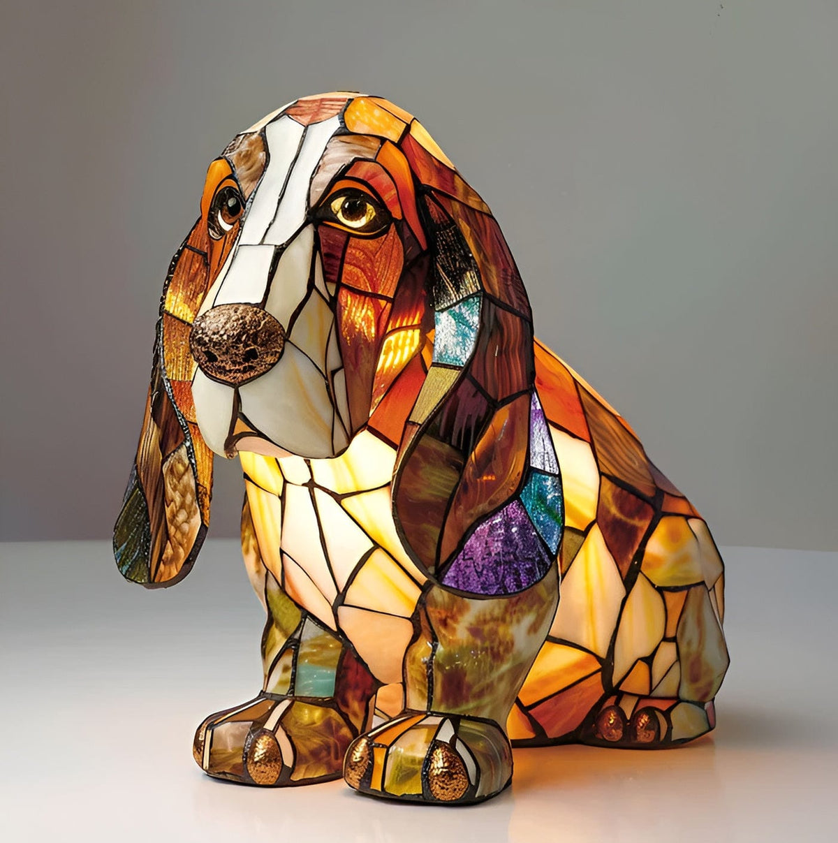 Stained Glass Style Basset Hound Table Lamp