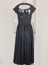 Satin Boat Neck Cap Sleeve Fit and Flare Midi Dress 12