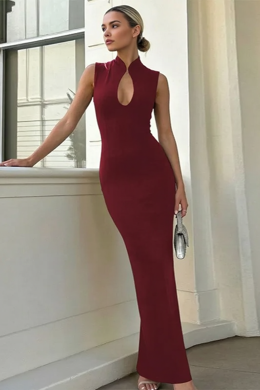 Elegant Cutout Solid Sleeveless Bodycon Party Dress