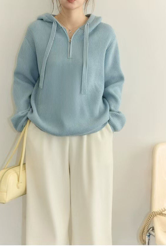 Drawstring Hooded Knit Sweater
