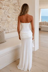 Plain Tube Top Pleated Split Curve Slip Dress
