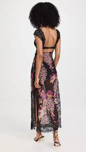Floral Lace Trim Cut Out Slip Midi Dress 33