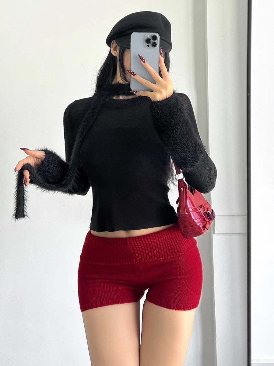 Vintage Ribbed Curve Hem Shorts