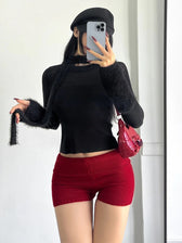Vintage Ribbed Curve Hem Shorts