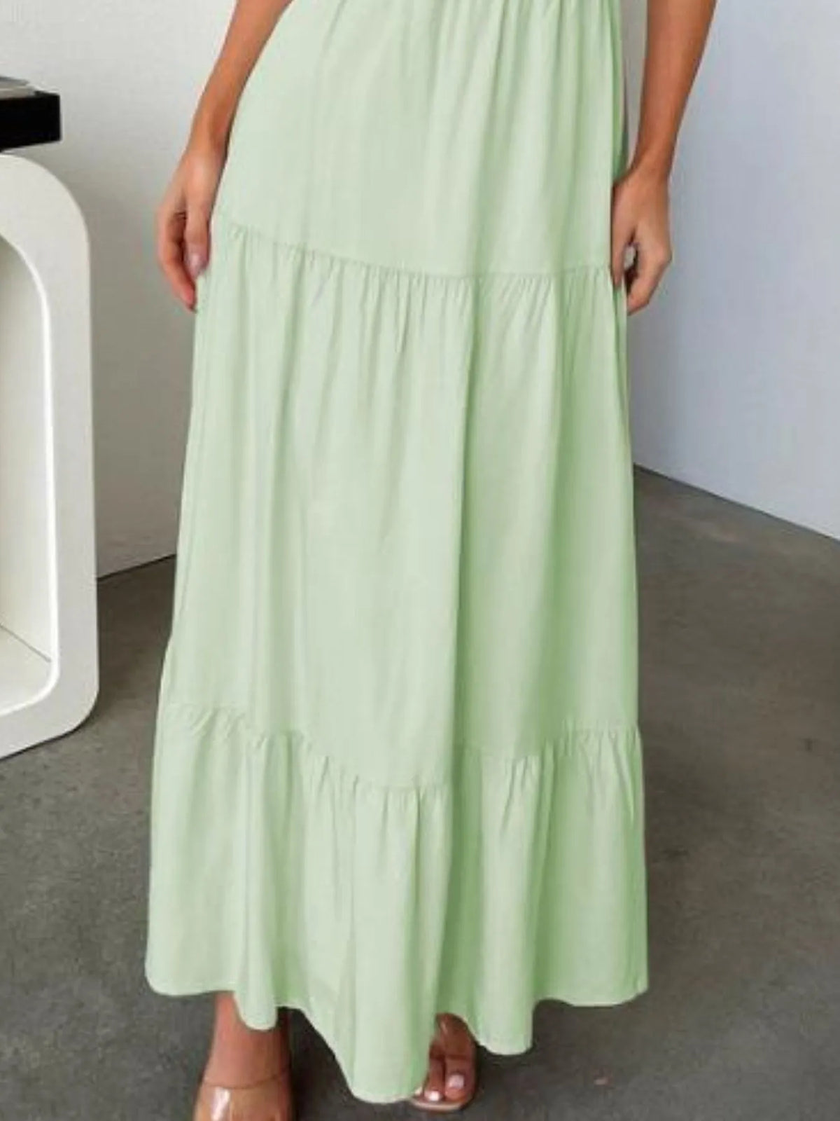 Tiered Lace Up Spaghetti Straps Maxi Dress