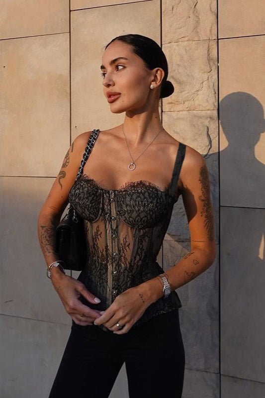 Lace Up Corset Waist Strapless Cami Top
