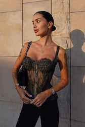 Lace Up Corset Waist Strapless Cami Top